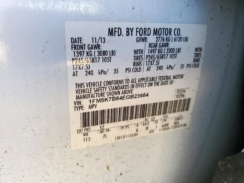 1FM5K7B84EGB23984 - 2014 FORD EXPLORER WHITE photo 13