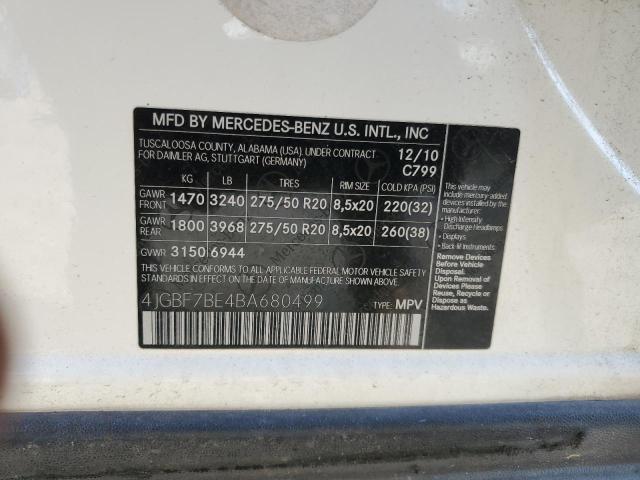 4JGBF7BE4BA680499 - 2011 MERCEDES-BENZ GL 450 4MATIC WHITE photo 13