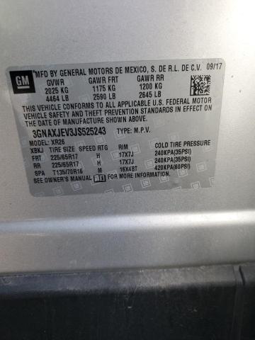 3GNAXJEV3JS525243 - 2018 CHEVROLET EQUINOX LT ვერცხლისფერი ფოტო 13