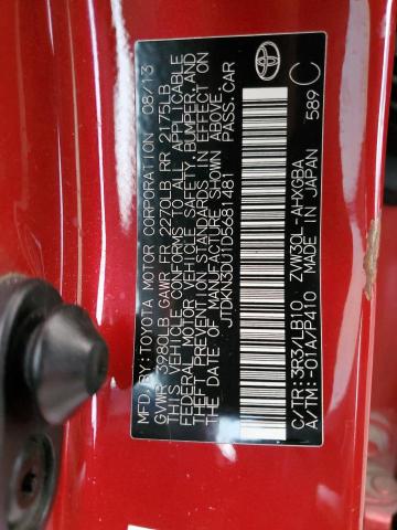 JTDKN3DU1D5681481 - 2013 TOYOTA PRIUS წითელი ფოტო 12