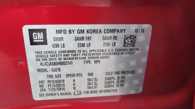 KL4CJASB0HB052141 - 2017 BUICK ENCORE PREFERRED RED photo 10