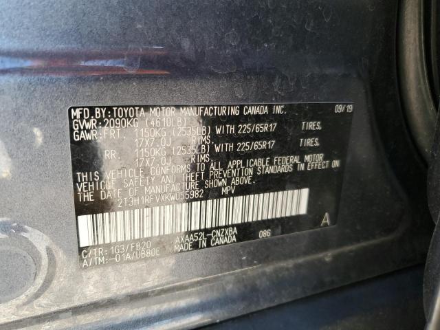 2T3H1RFVXKW055982 - 2019 TOYOTA RAV4 LE გრაფიტი ფოტო 13