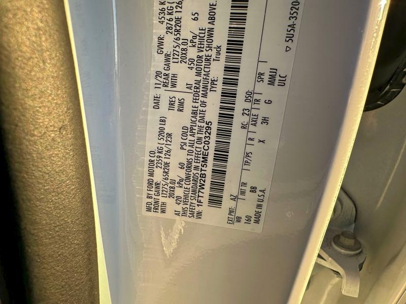 1FT7W2BT5MEC03295 - 2021 FORD F250 SUPER DUTY WHITE photo 10