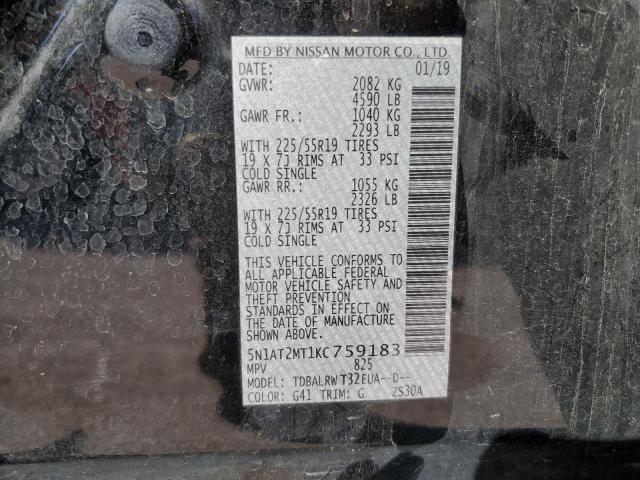 5N1AT2MT1KC759183 - 2019 NISSAN ROGUE S BLACK photo 13