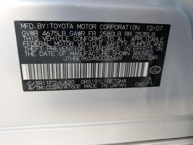 JTHBE96S480033469 - 2008 LEXUS GS 350 SILVER photo 12