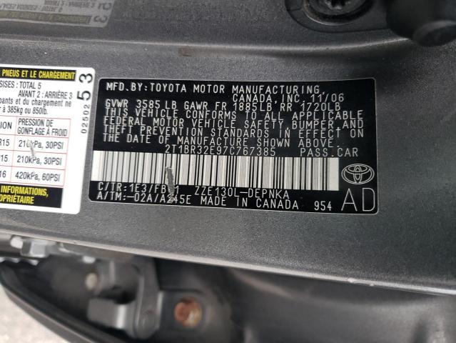 2T1BR32E97C767385 - 2007 TOYOTA COROLLA CE GRAY photo 12
