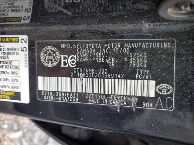 2T1BR32E36C589147 - 2006 TOYOTA COROLLA CE BLACK photo 12