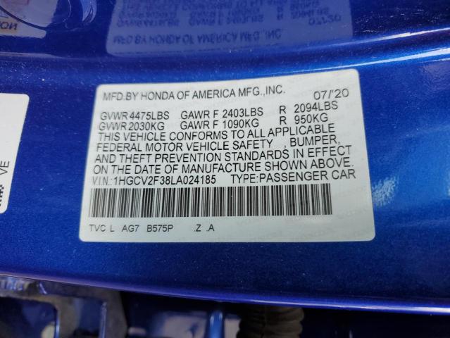 1HGCV2F38LA024185 - 2020 HONDA ACCORD SPORT Mavi foto 13