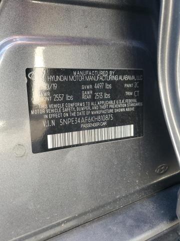 5NPE34AF6KH810875 - 2019 HYUNDAI SONATA LIMITED Сұр фото 12