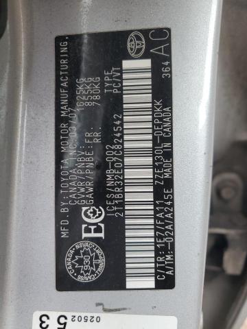 2T1BR32E07C824542 - 2007 TOYOTA COROLLA CE 银色 照片 12