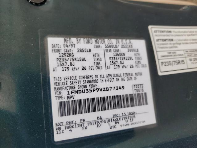 1FMDU35P9VZB77349 - 1997 FORD EXPLORER GREEN photo 13