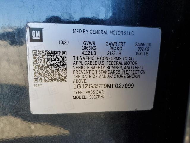 1G1ZG5ST9MF027099 - 2021 CHEVROLET MALIBU RS CHARCOAL photo 12