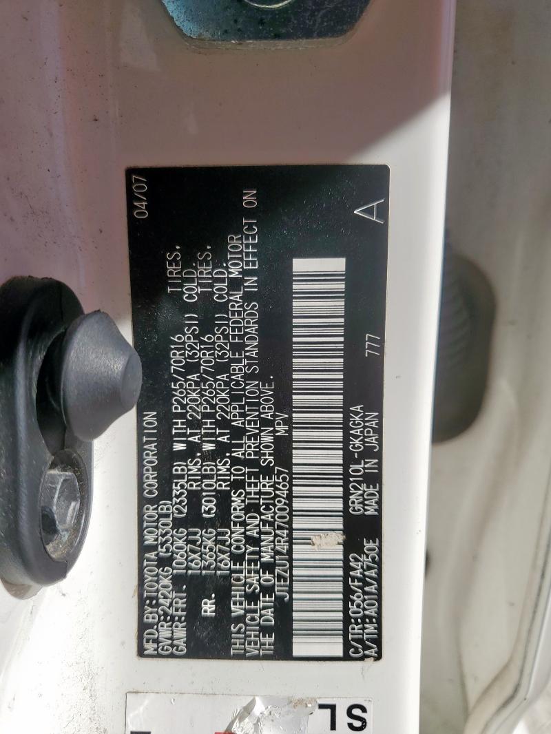 JTEZU14R470094657 - 2007 TOYOTA 4RUNNER SR5 WHITE photo 13