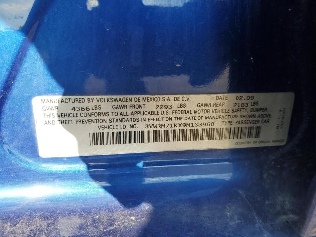 3VWRM71KX9M133960 - 2009 VOLKSWAGEN JETTA SE 蓝色 照片 12