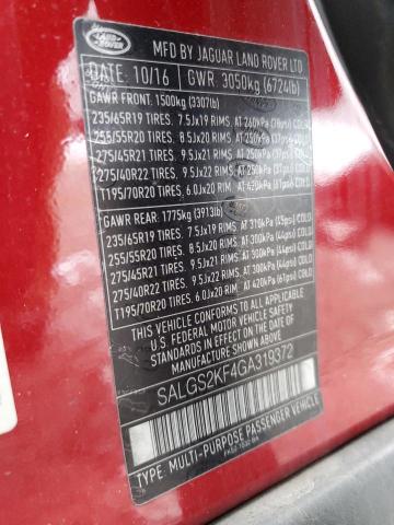 SALGS2KF4GA319372 - 2016 LAND ROVER RANGE ROVE HSE RED photo 14