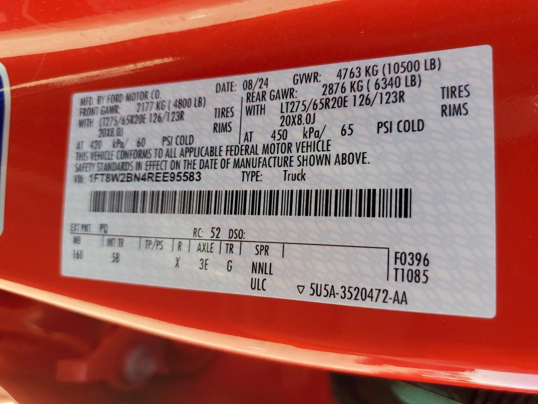 1FT8W2BN4REE95583 - 2024 FORD F250 SUPER DUTY RED photo 12