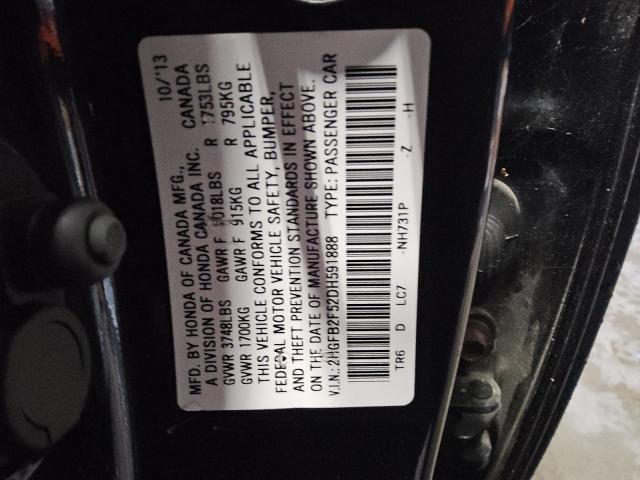 2HGFB2F52DH591888 - 2013 HONDA CIVIC LX Siyah fotoğraf 12