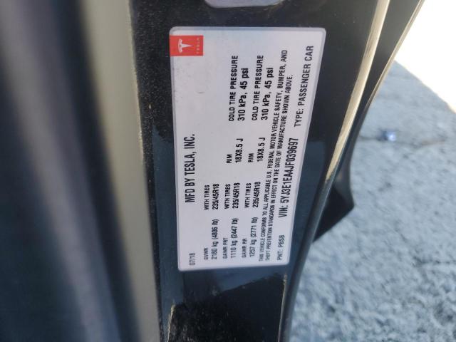 5YJ3E1EA4JF039697 - 2018 TESLA MODEL 3 Чорний фото 12