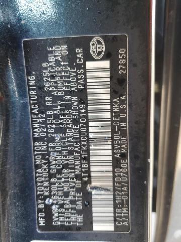 4T1BF1FKXCU070149 - 2012 TOYOTA CAMRY BASE ლურჯი ფოტო 12