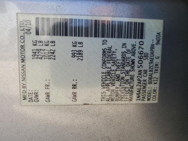 1N4AL2AP2AN506670 - 2010 NISSAN ALTIMA BASE SILVER photo 12