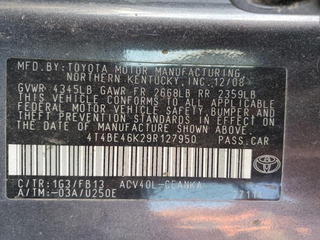 4T4BE46K29R127950 - 2009 TOYOTA CAMRY BASE GRAY photo 12