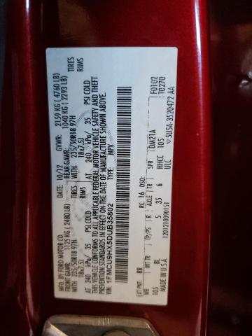 1FMCU9HX5DUB35802 - 2013 FORD ESCAPE SEL წითელი ფოტო 12