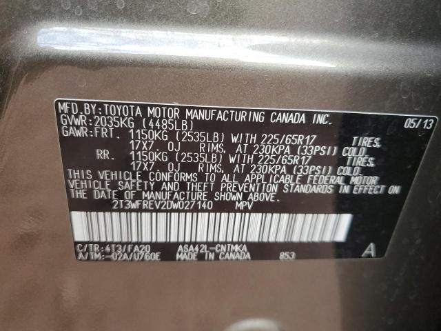 2T3WFREV2DW027140 - 2013 TOYOTA RAV4 XLE თაფლისფერი ფოტო 14