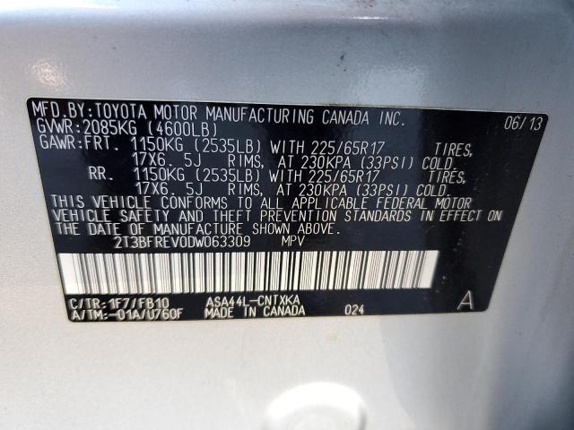 2T3BFREV0DW063309 - 2013 TOYOTA RAV4 LE SILVER photo 13