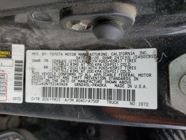 5TELU42N75Z143424 - 2005 TOYOTA TACOMA DOUBLE CAB 黑色 照片 13