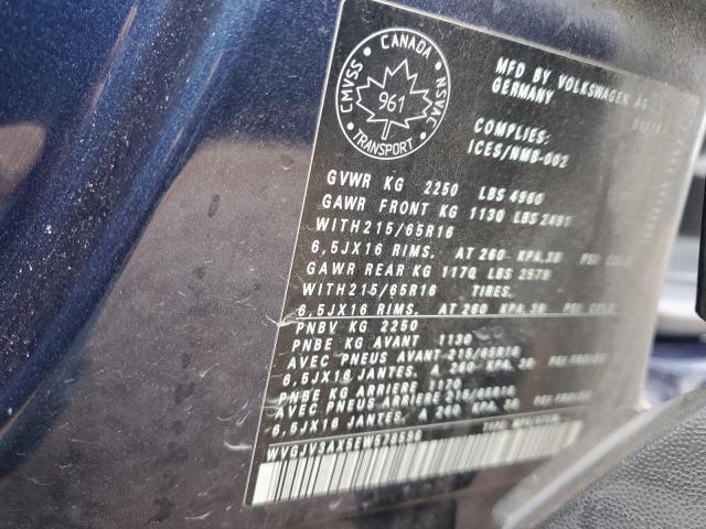 WVGJV3AX5EW578596 - 2014 VOLKSWAGEN TIGUAN S Կապույտ լուսանկար 12