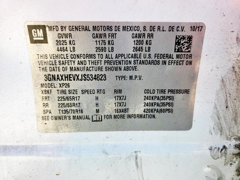 3GNAXHEVXJS534823 - 2018 CHEVROLET EQUINOX LS თეთრი ფოტო 13
