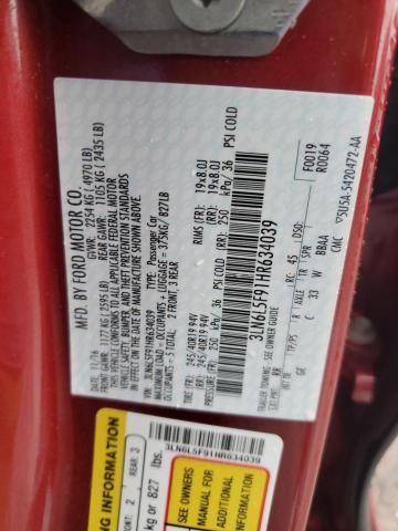 3LN6L5F91HR634039 - 2017 LINCOLN MKZ RESERVE წითელი ფოტო 12