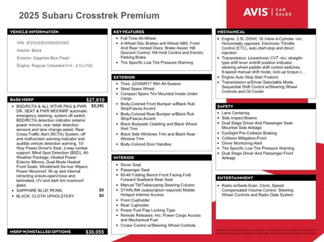 JF2GUHDC0SH254383 - 2025 SUBARU CROSSTREK PREMIUM ლურჯი ფოტო 12