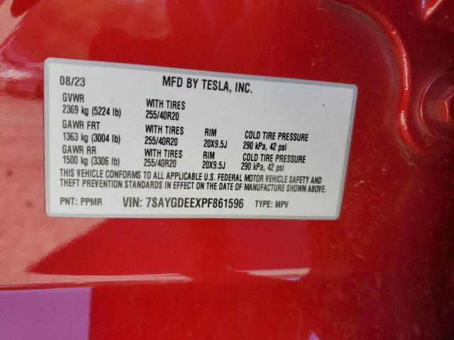 7SAYGDEEXPF861596 - 2023 TESLA MODEL Y RED photo 13