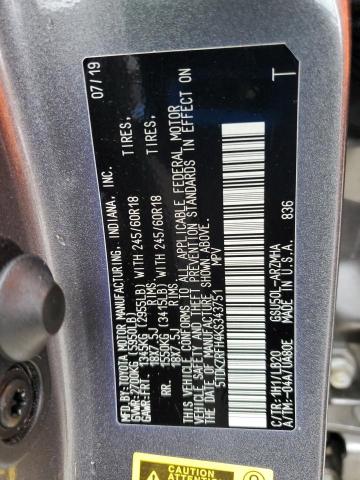 5TDKZRFH4KS343751 - 2019 TOYOTA HIGHLANDER SE GRAY photo 13