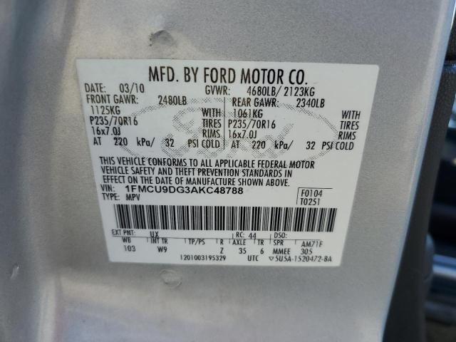 1FMCU9DG3AKC48788 - 2010 FORD ESCAPE XLT SILVER photo 14