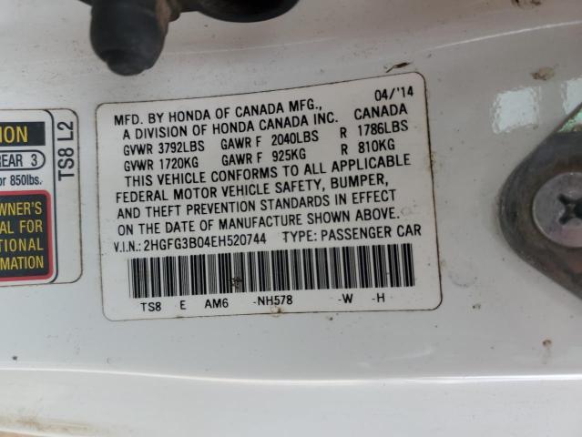 2HGFG3B04EH520744 - 2014 HONDA CIVIC EXL 白色 照片 12