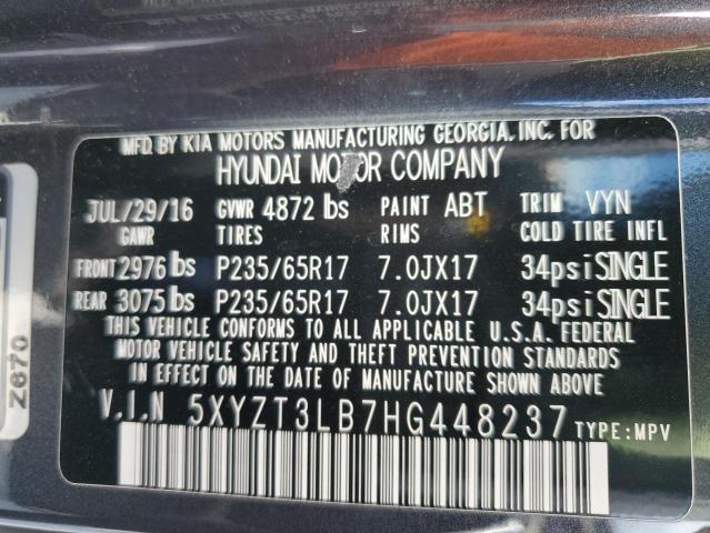 5XYZT3LB7HG448237 - 2017 HYUNDAI SANTA FE S GRAY photo 13