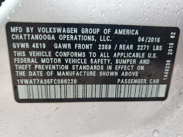 1VWAT7A35FC086228 - 2015 VOLKSWAGEN PASSAT S 银色 照片 12