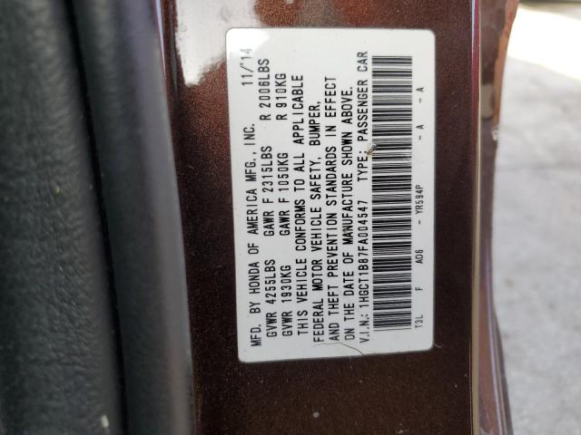 1HGCT1B87FA004547 - 2015 HONDA ACCORD EXL BROWN photo 12