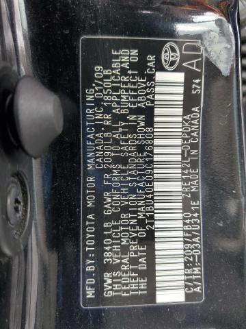2T1BU40E09C176808 - 2009 TOYOTA COROLLA BASE BLACK photo 12