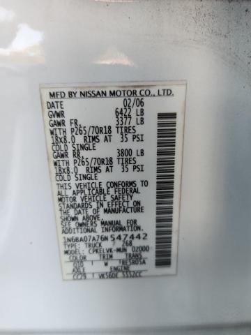 1N6BA07A76N547442 - 2006 NISSAN TITAN XE 白色 照片 13