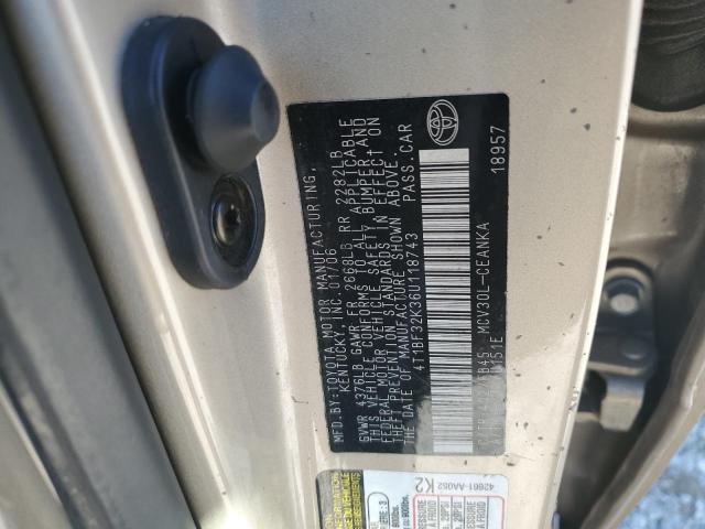 4T1BF32K36U118743 - 2006 TOYOTA CAMRY LE 金色 照片 12