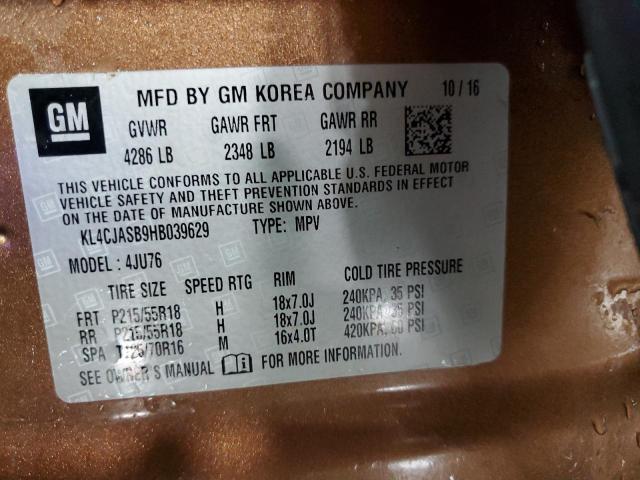 KL4CJASB9HB039629 - 2017 BUICK ENCORE PREFERRED BROWN photo 13