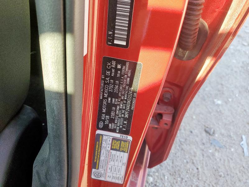 3KPF24AD0KE052476 - 2019 KIA FORTE FE RED photo 12