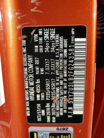 5XYZU3LB2FG243581 - 2015 HYUNDAI SANTA FE S ORANGE photo 13