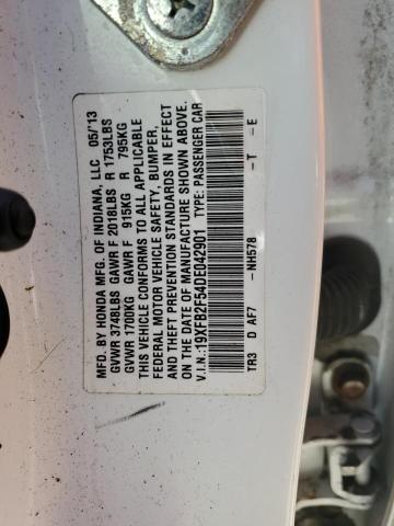 19XFB2F54DE042901 - 2013 HONDA CIVIC LX WHITE photo 12