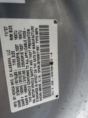 5FNRL38768B011891 - 2008 HONDA ODYSSEY EXL SILVER photo 13