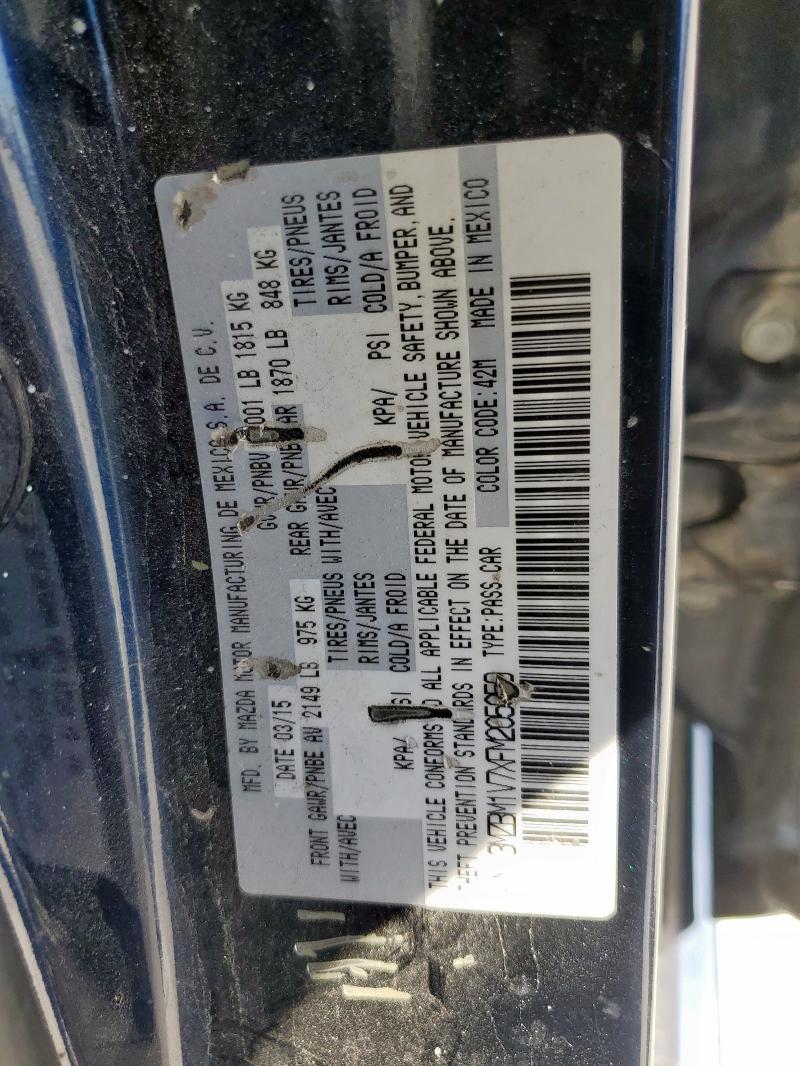 3MZBM1V7XFM205059 - 2015 MAZDA 3 TOURING BLUE photo 12