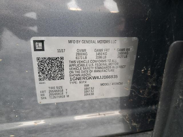 1GNERGKW4JJ166935 - 2018 CHEVROLET TRAVERSE LT Күміс фото 13